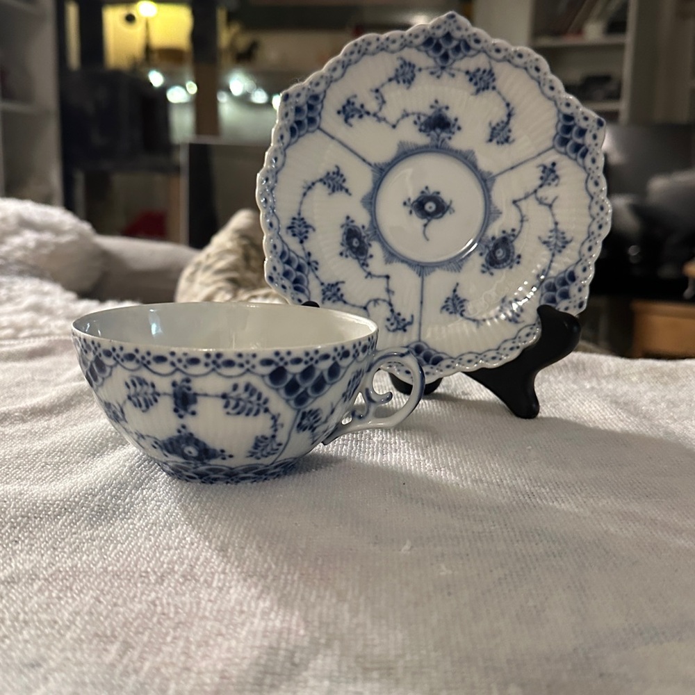 Royal Copenhagen blue fluted full lace cup & saucer